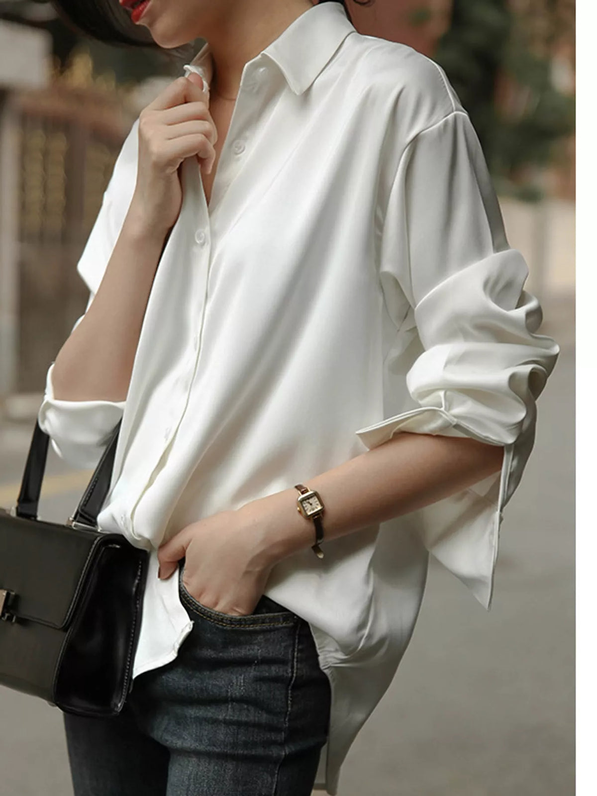 Satin shirt, white front