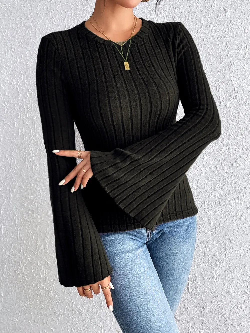 Trendsi Honey Round Neck Flare Sleeve T-Shirt -
