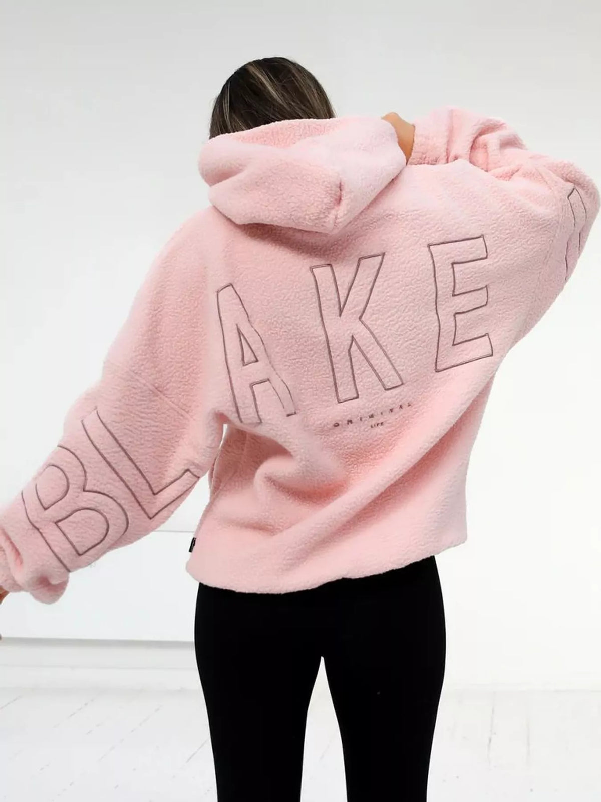 Letter Oversized Sherpa Hoodie — back view