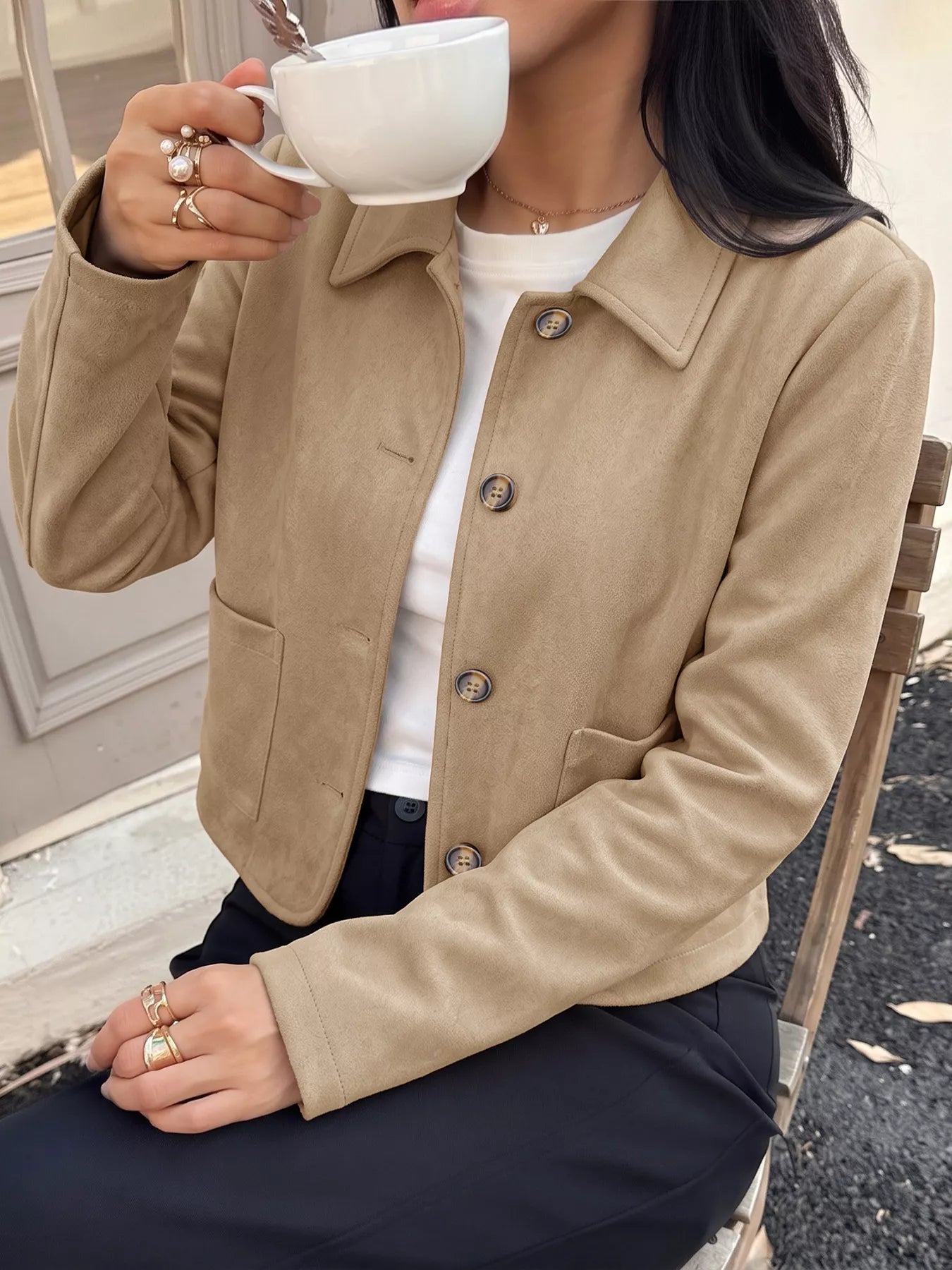 Trendsi Collared Neck Button Up Jacket -