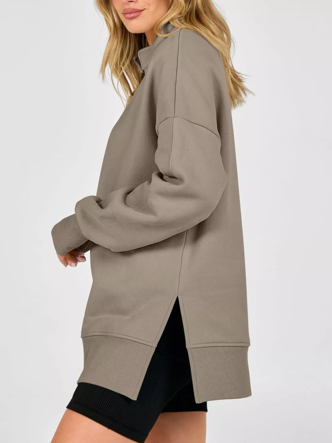 Trendsi Quarter-Zip Dropped Shoulder Sweatshirt -