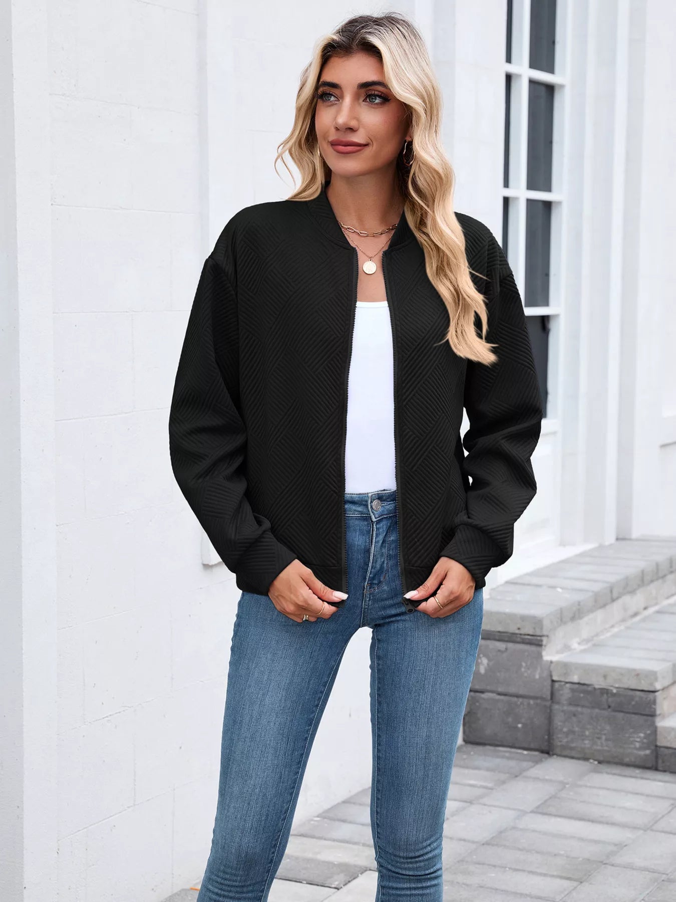 Trendsi Textured Zip Up Jacket -