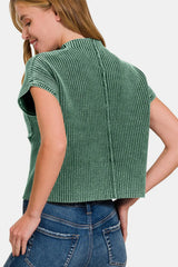 Trendsi Zenana Washed Mock Neck Short Sleeve Cropped Sweater -