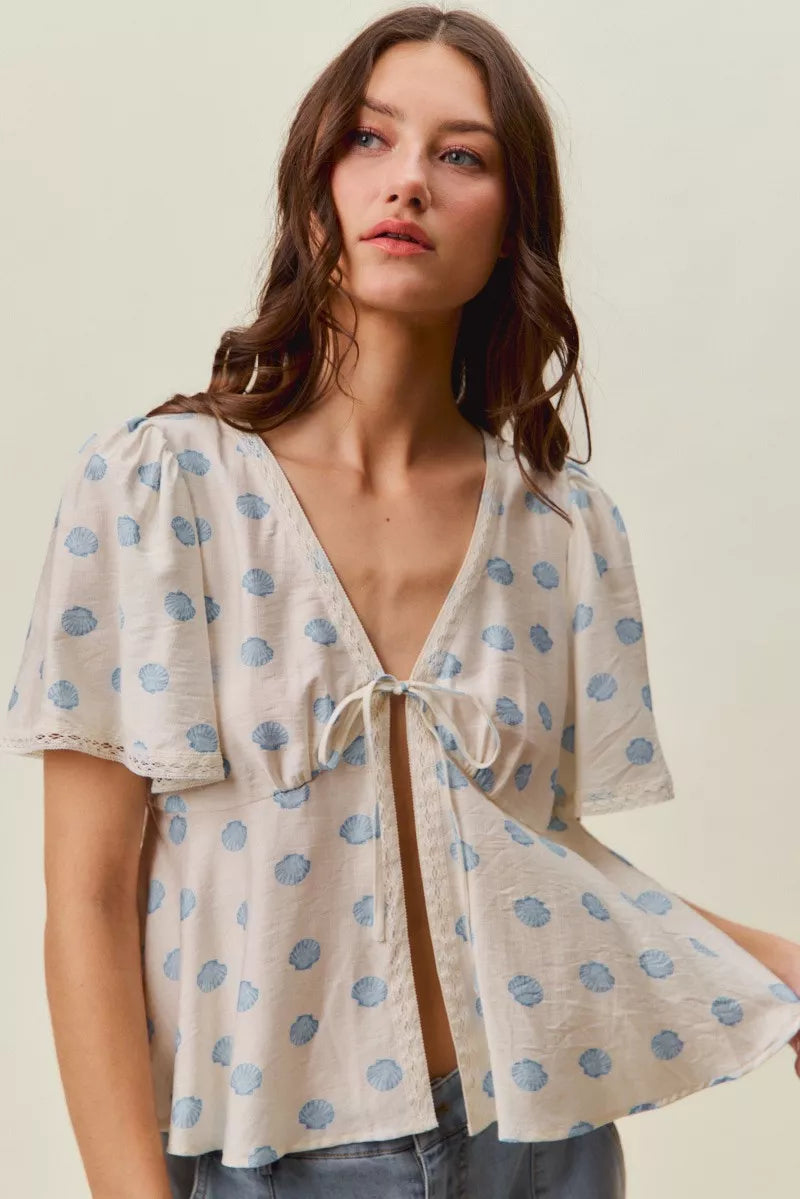 Women's Boho Print Tie-Front Blouse With Flutter Sleeves — product view 7