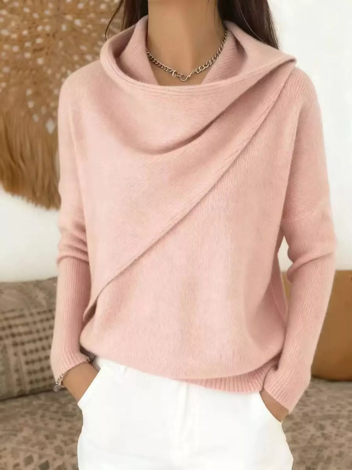 Trendsi Full Size Solid Color Cowl Neck Sweater Plus Size -
