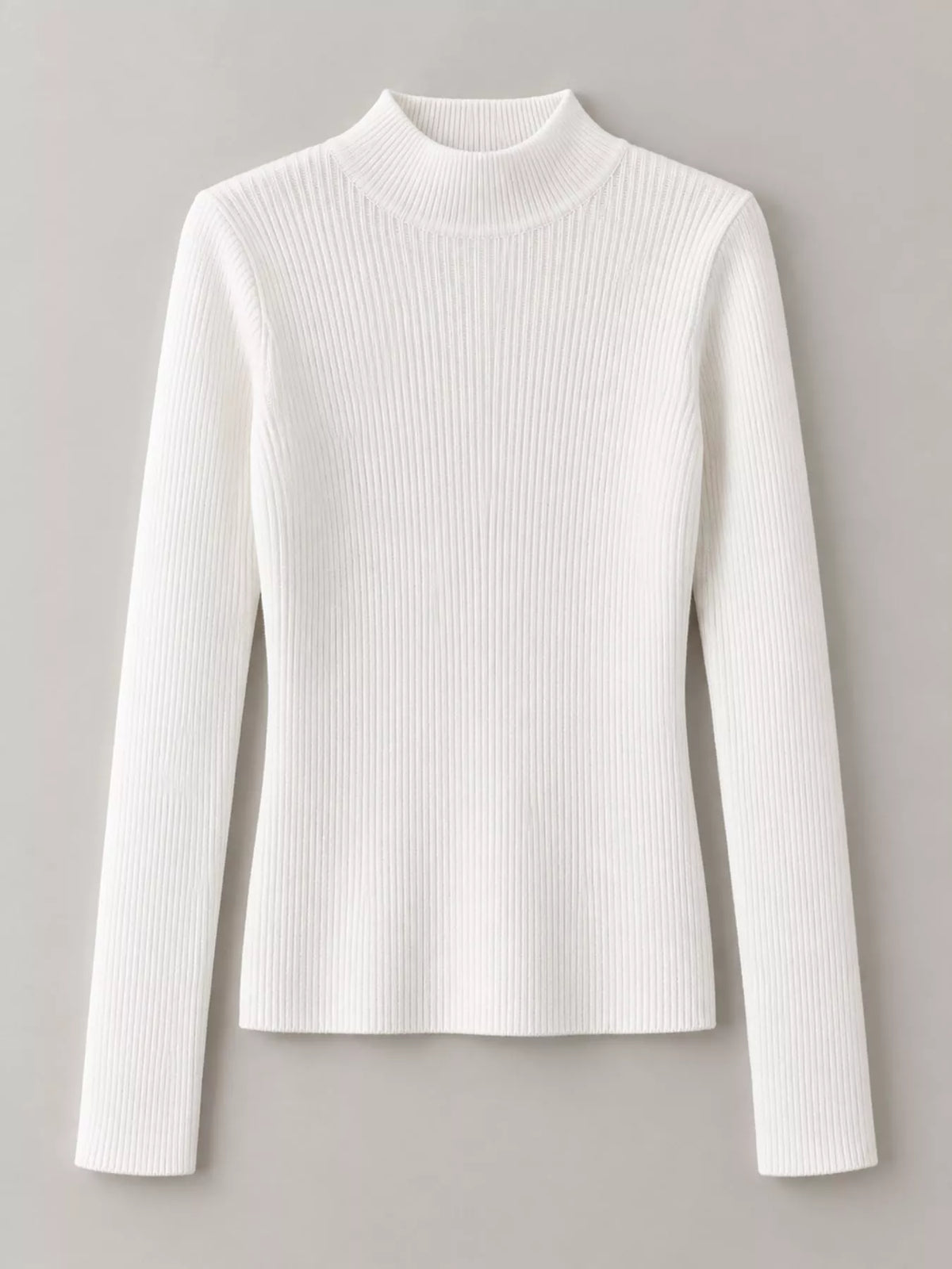 White ribbed mock neck long sleeve knit top