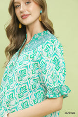 Trendsi Umgee Mix Boho Puff Sleeve Smocked Top -