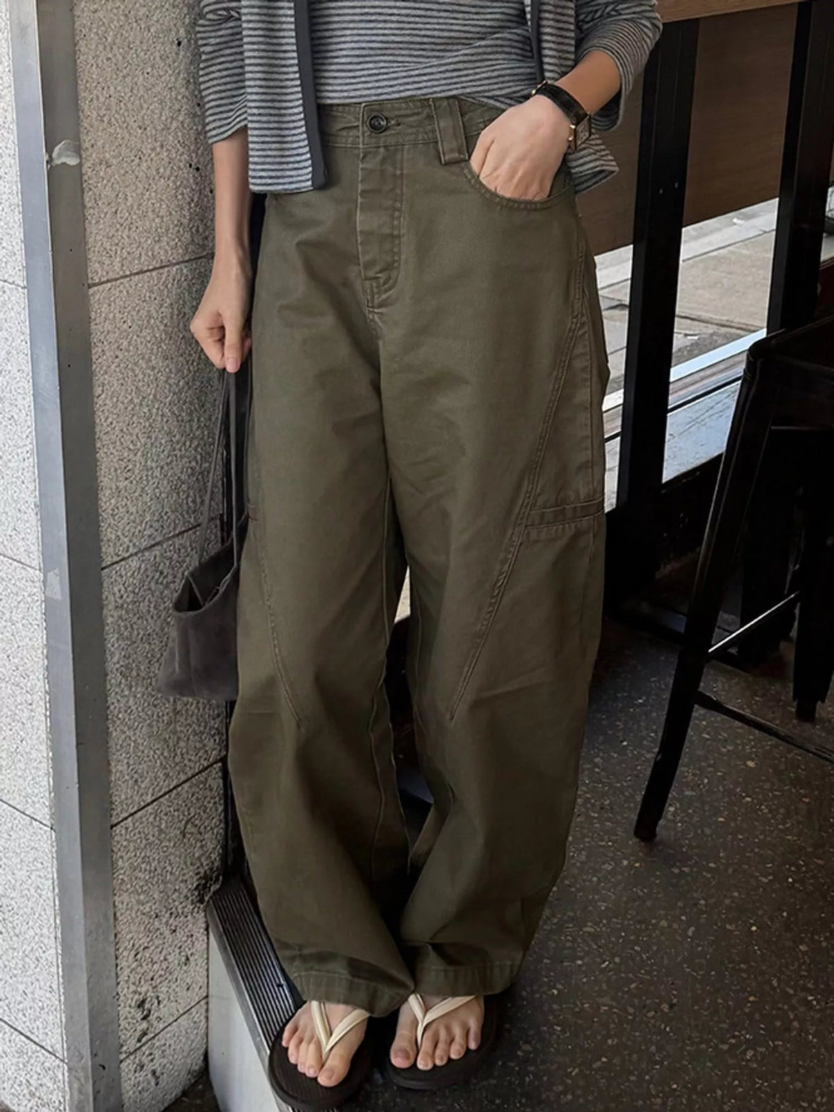 Cargo Wide-Leg Pants in gray green