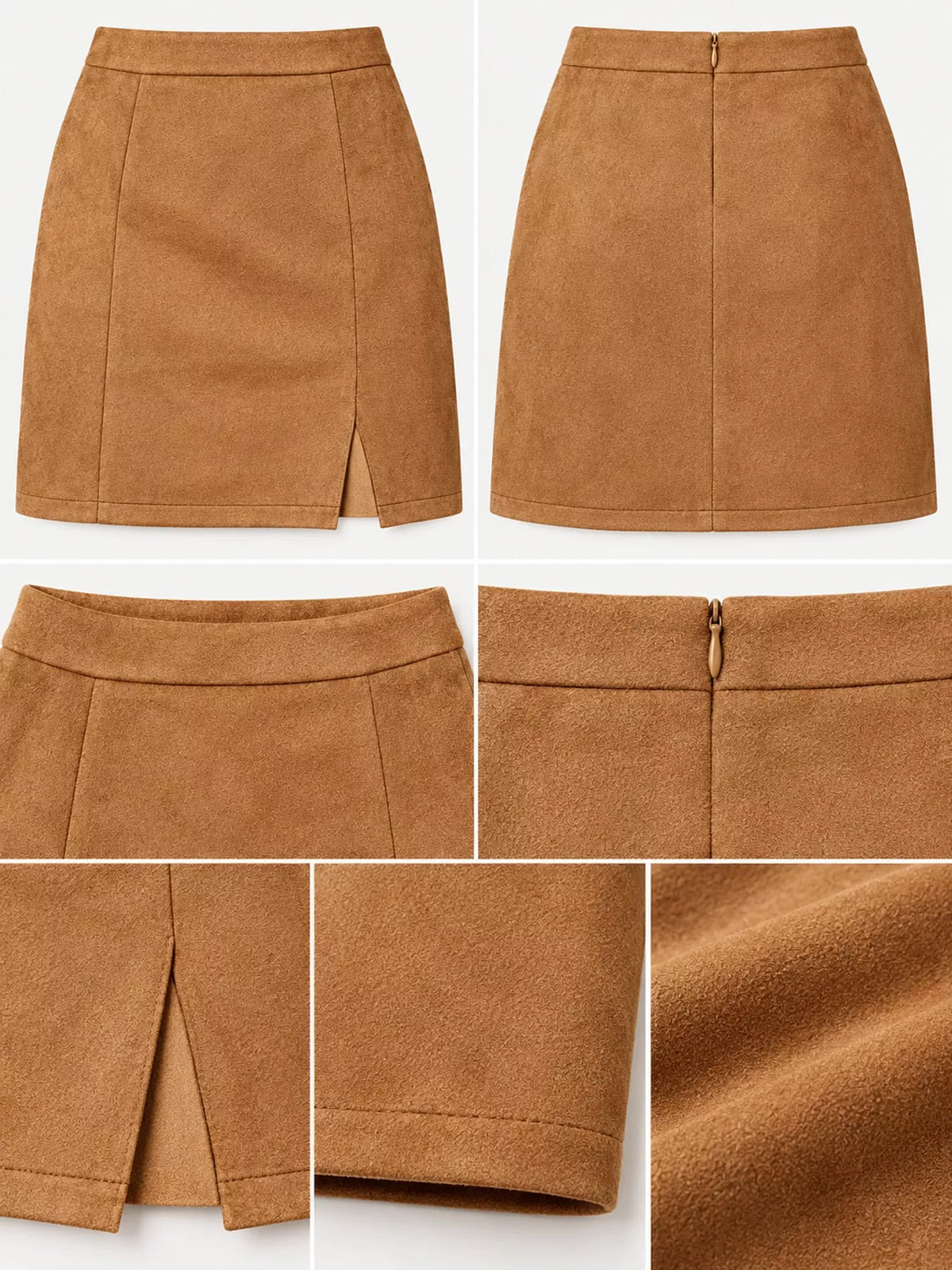 Zip-up mini skirt, tan garment details