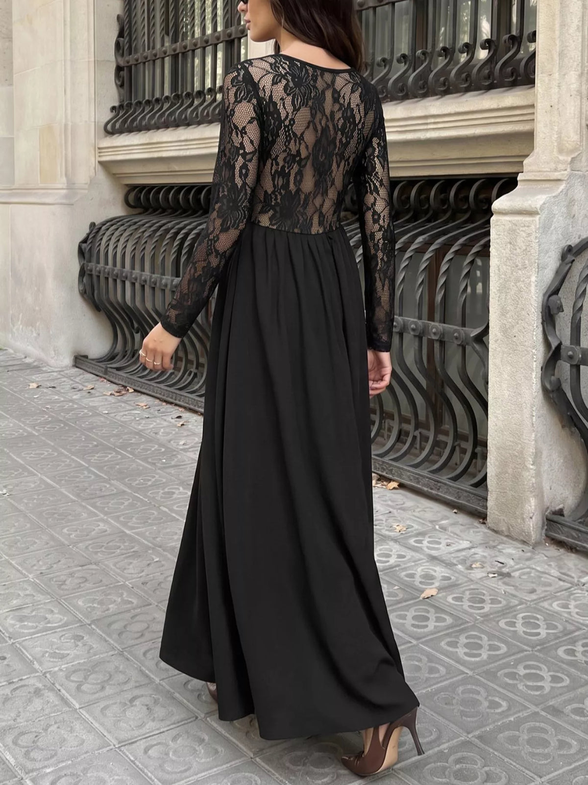 Trendsi Square Neck Sheer Sleeve Maxi Dress -