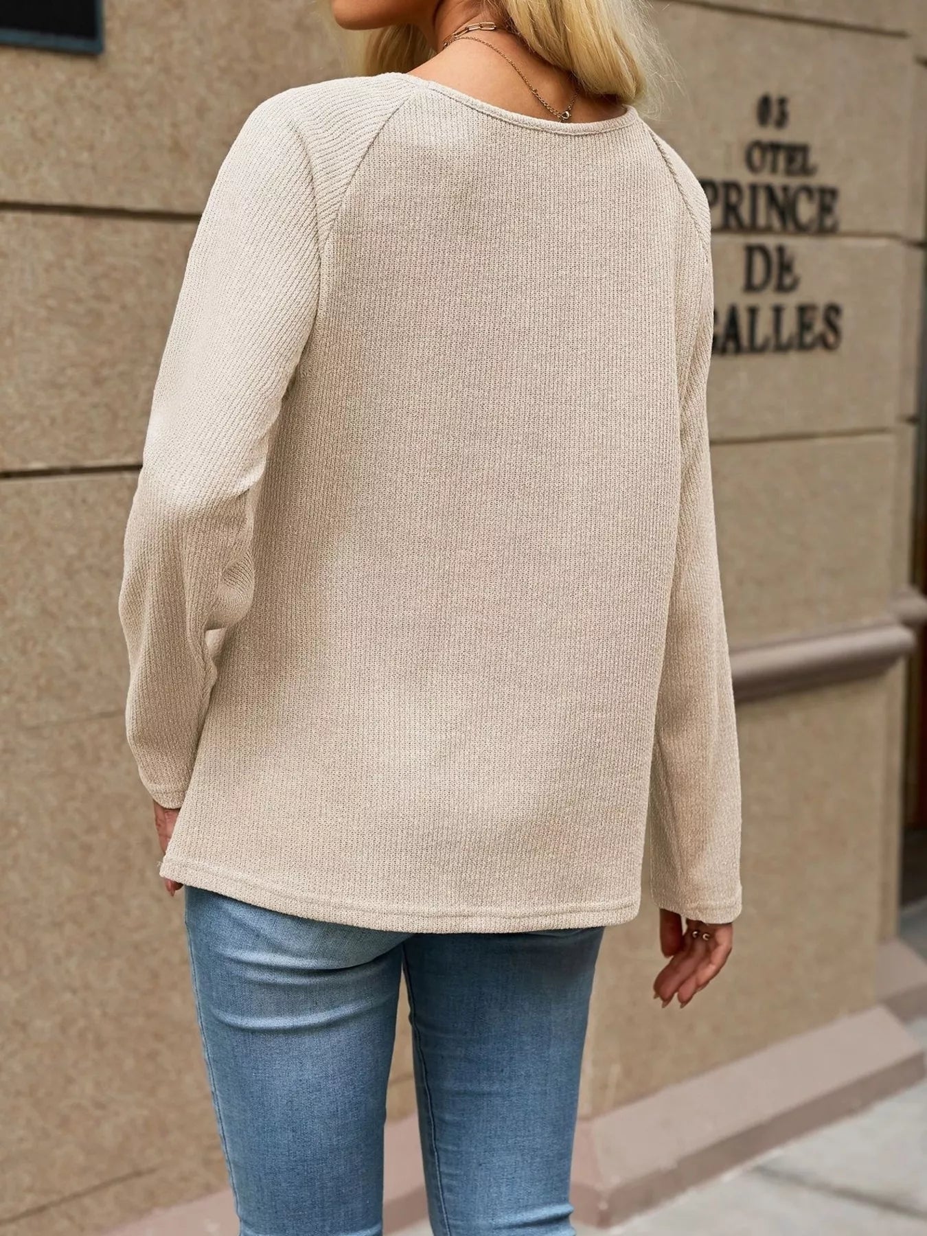 Trendsi Ribbed Knit Raglan Sleeve T-Shirt -