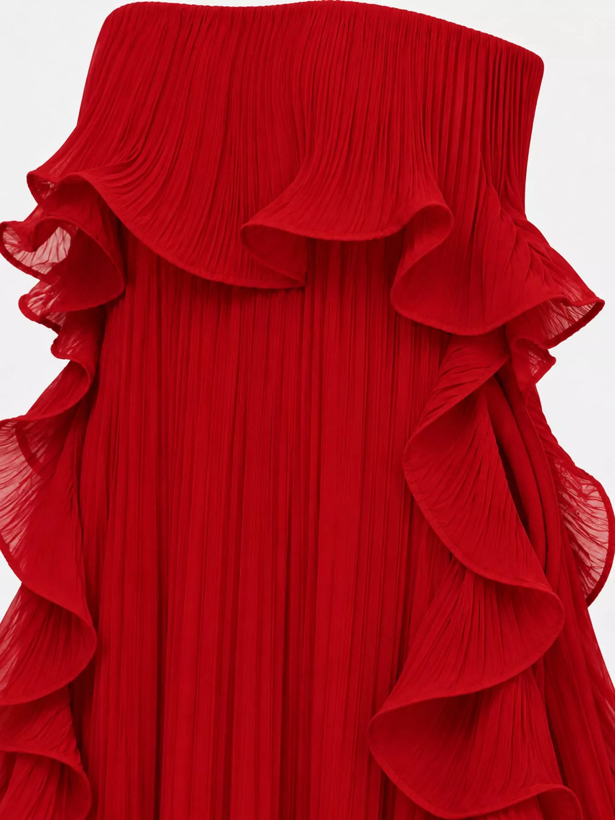 Ruffled Strapless Pleated Maxi Dress — construction details