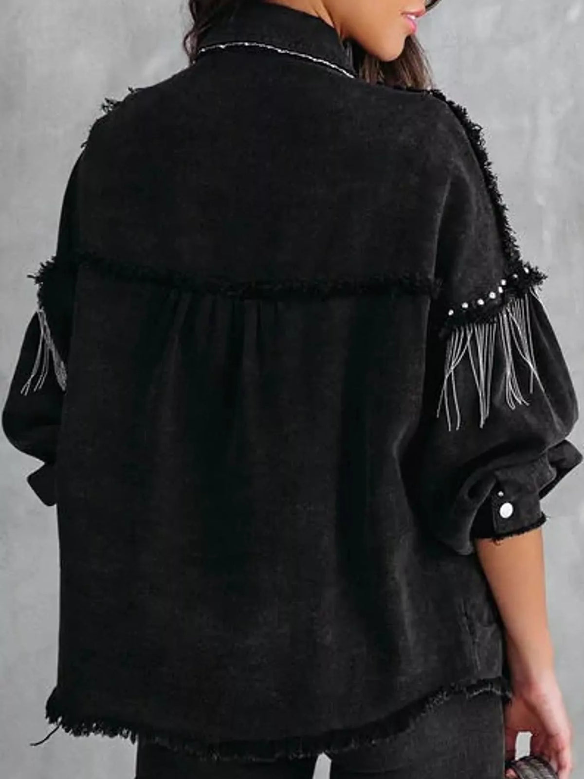 Fringe Washed Denim Jacket, back view