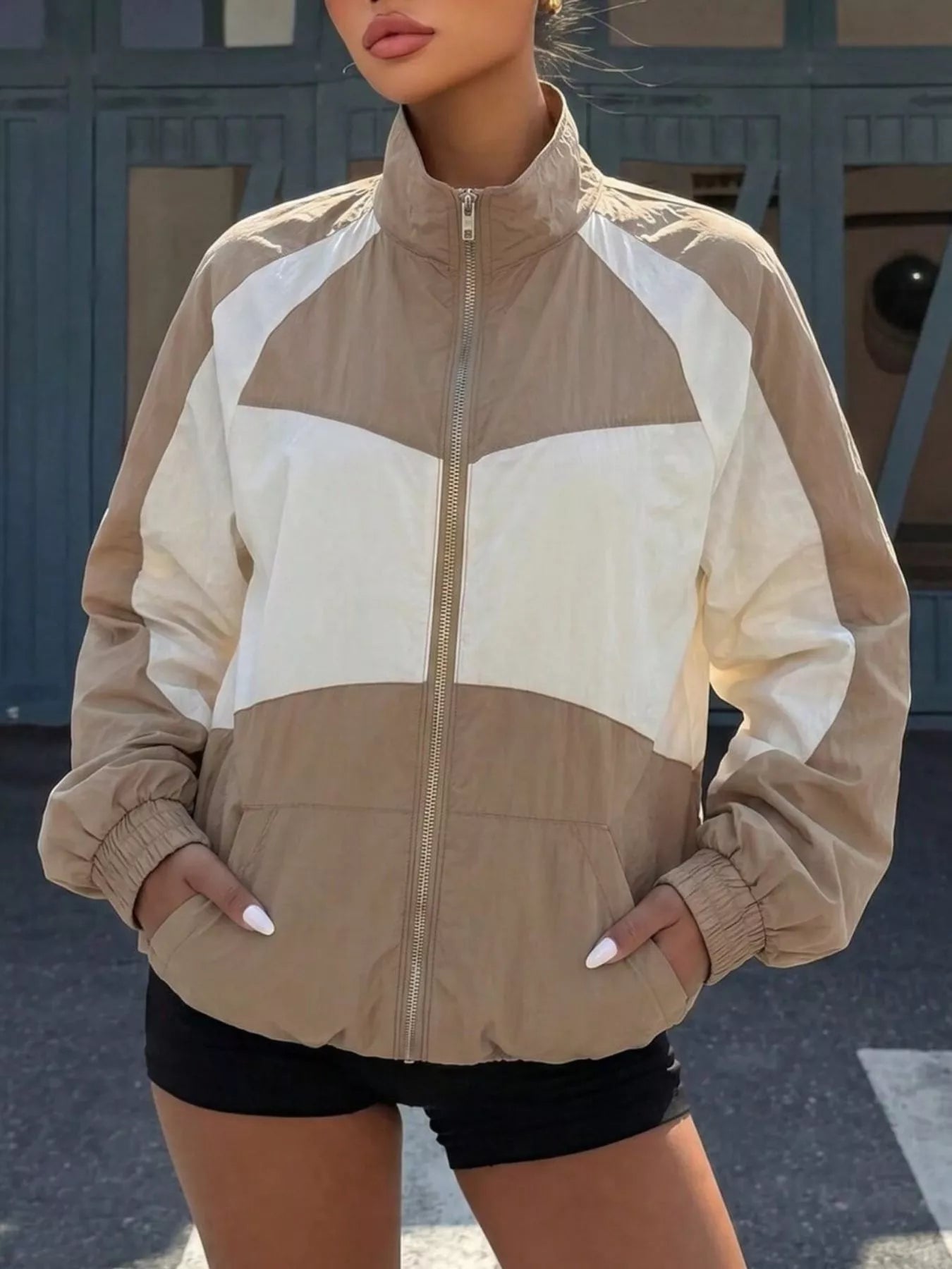 Trendsi Color Block Zip-Up Jacket -