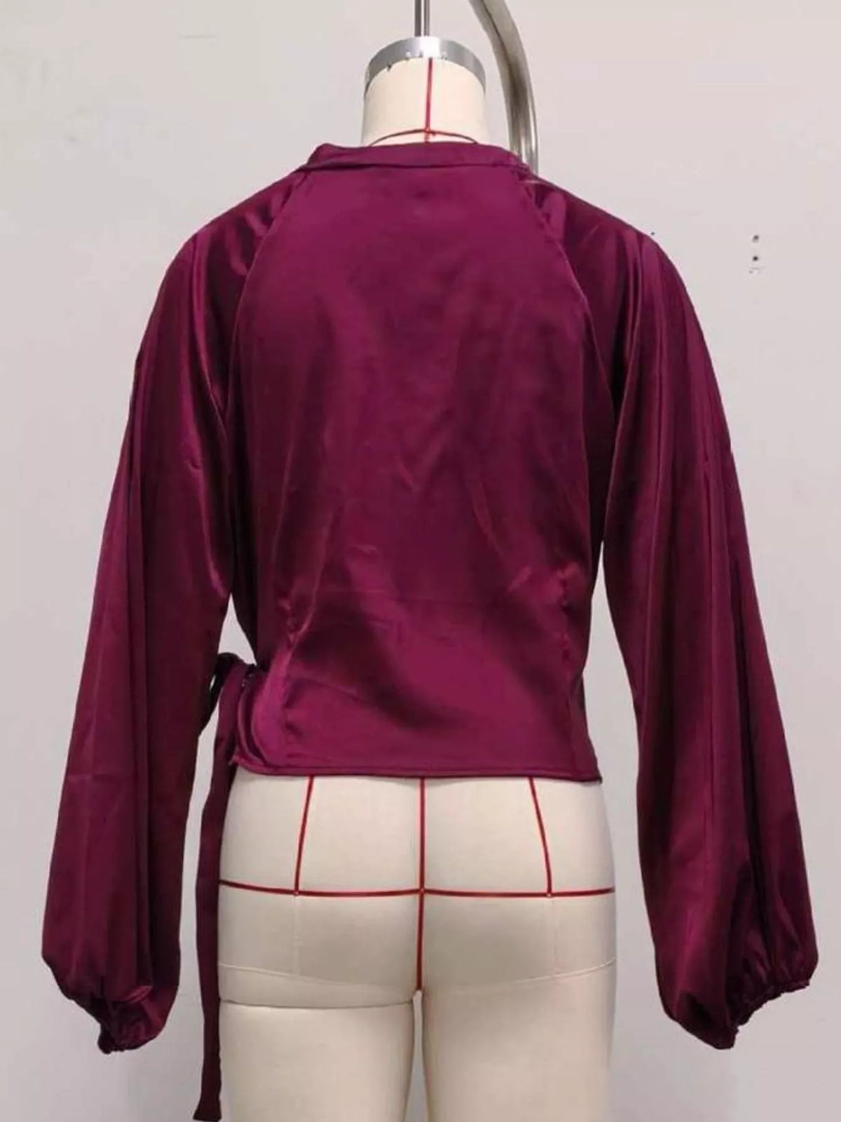 Satin blouse, burgundy mannequin back