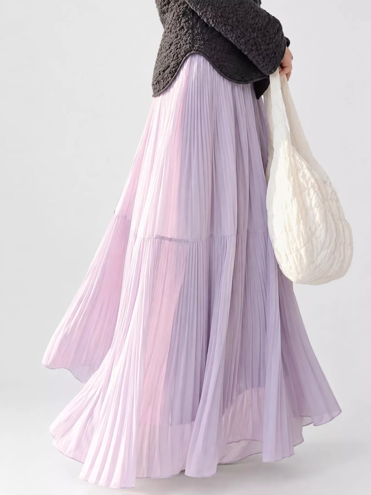High-Waisted Tiered Pleated Maxi Skirt, front view