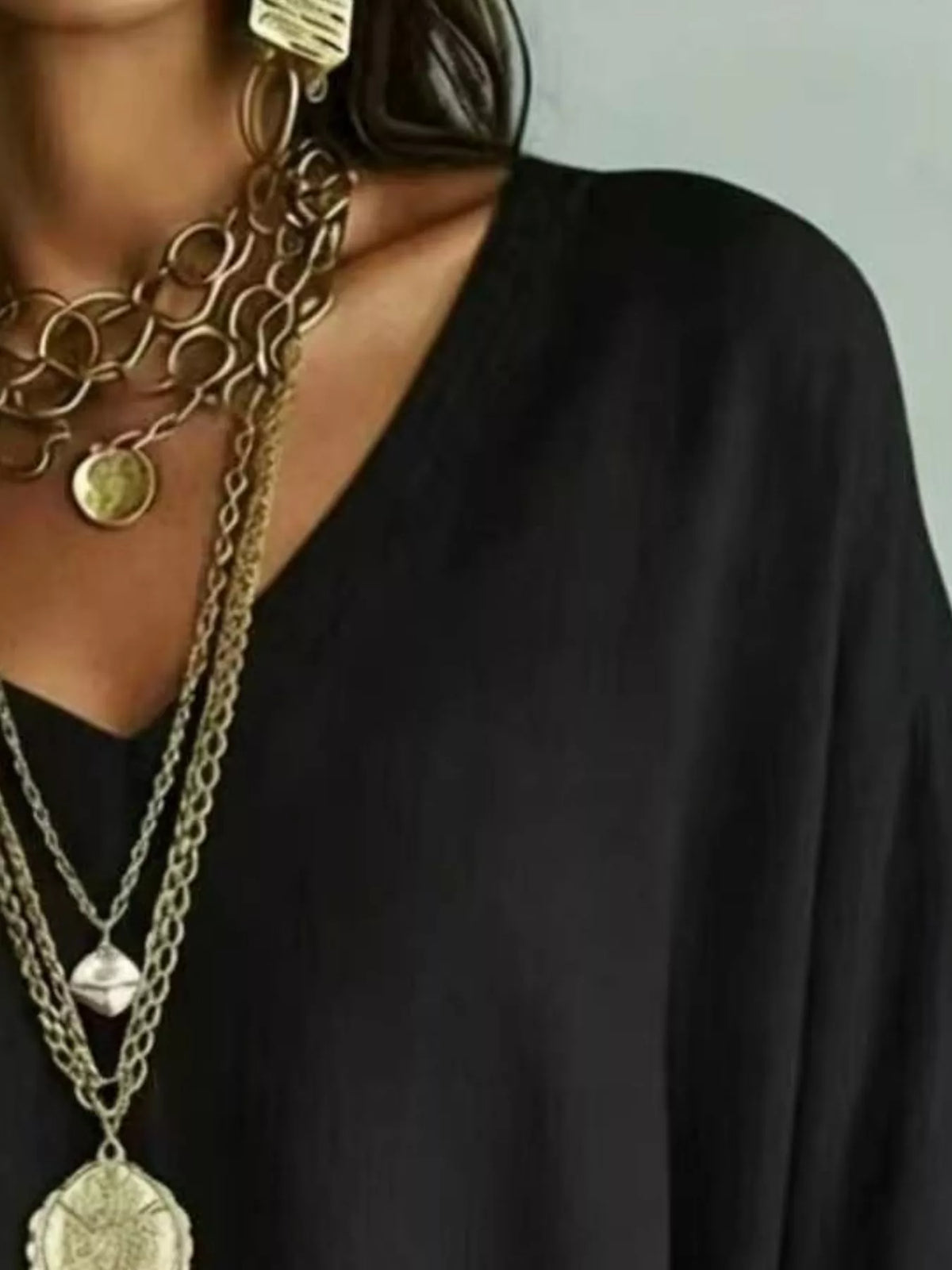 Black V-Neck Loose Fit T-Shirt alternate view