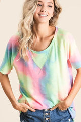Trendsi BiBi Tie Dye French Terry Print Top -