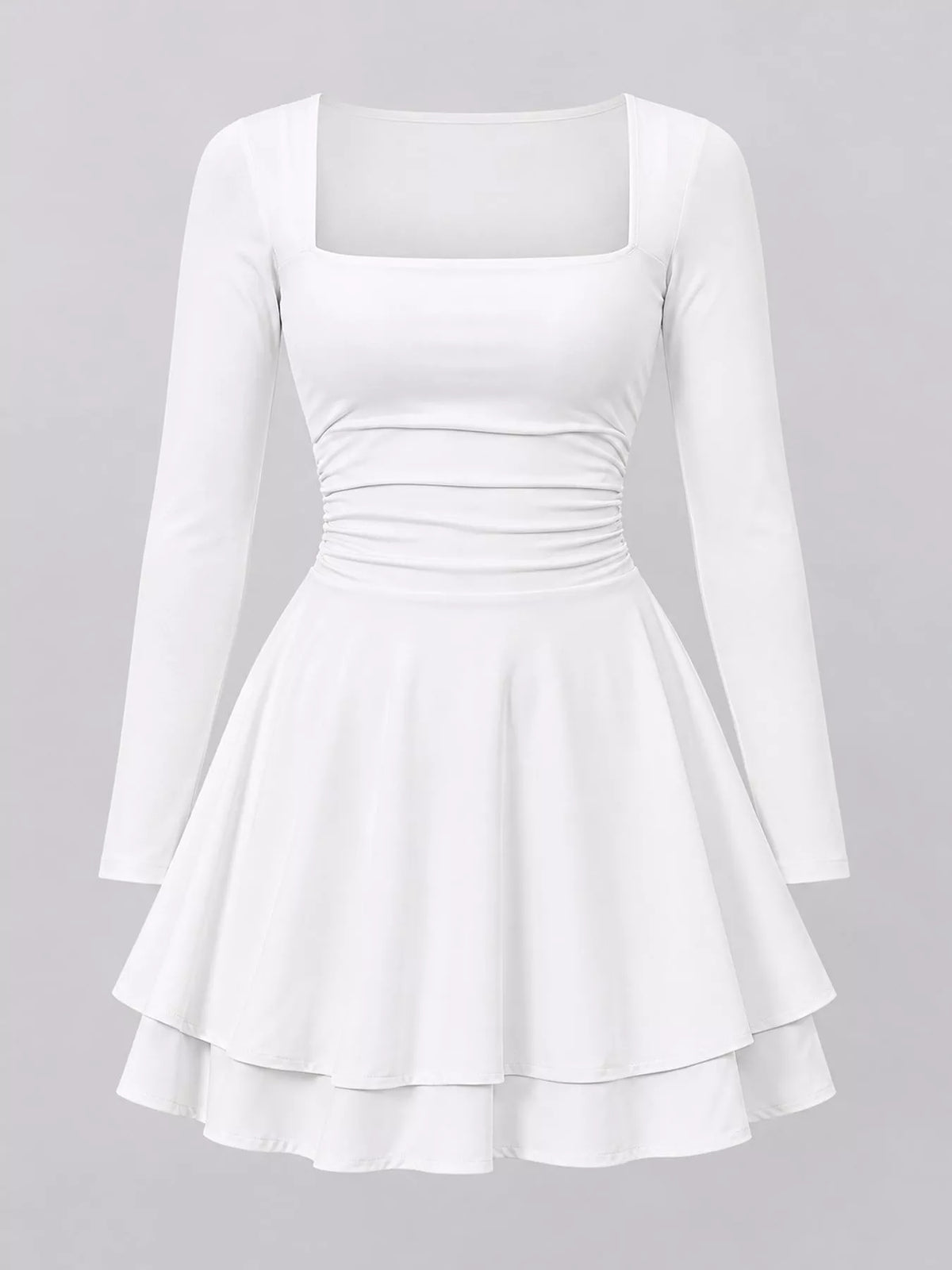 Square neck long sleeve mini dress, product view