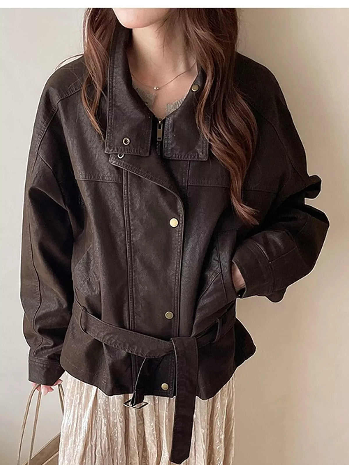 Brown snap down long sleeve jacket