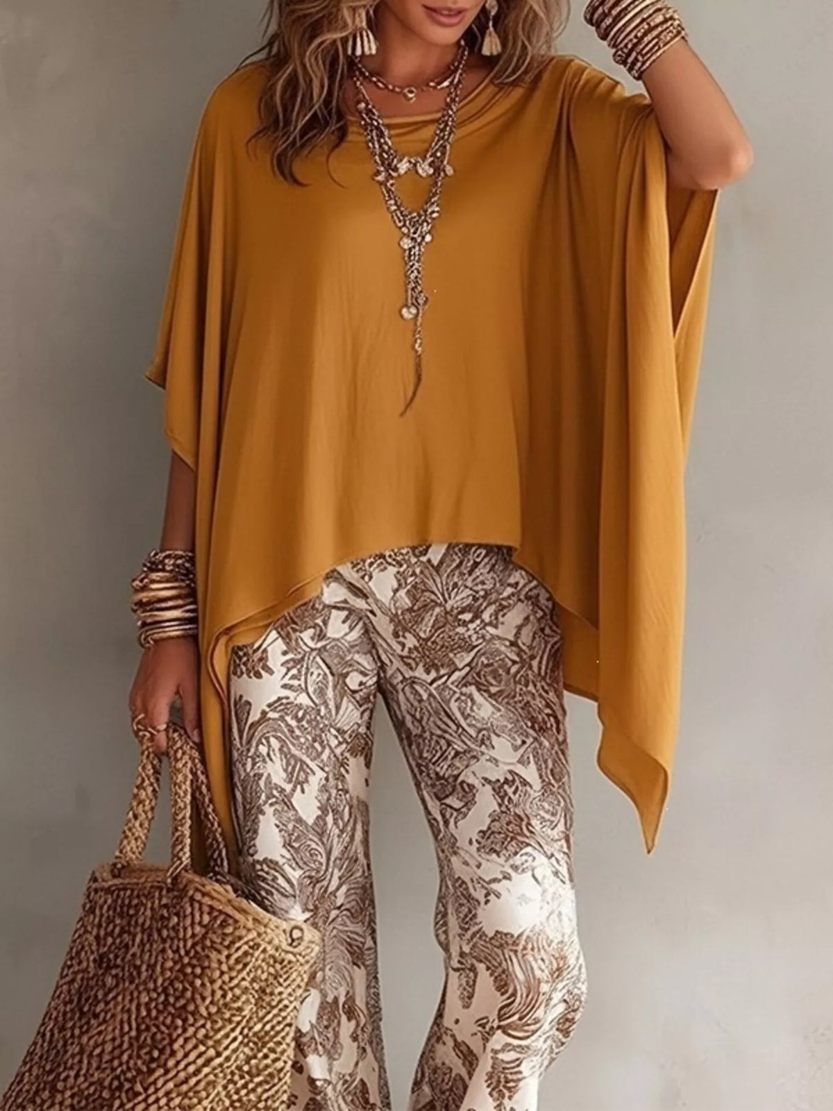 Trendsi Full Size Oversized Batwing Sleeve Flowy Top Plus Size -