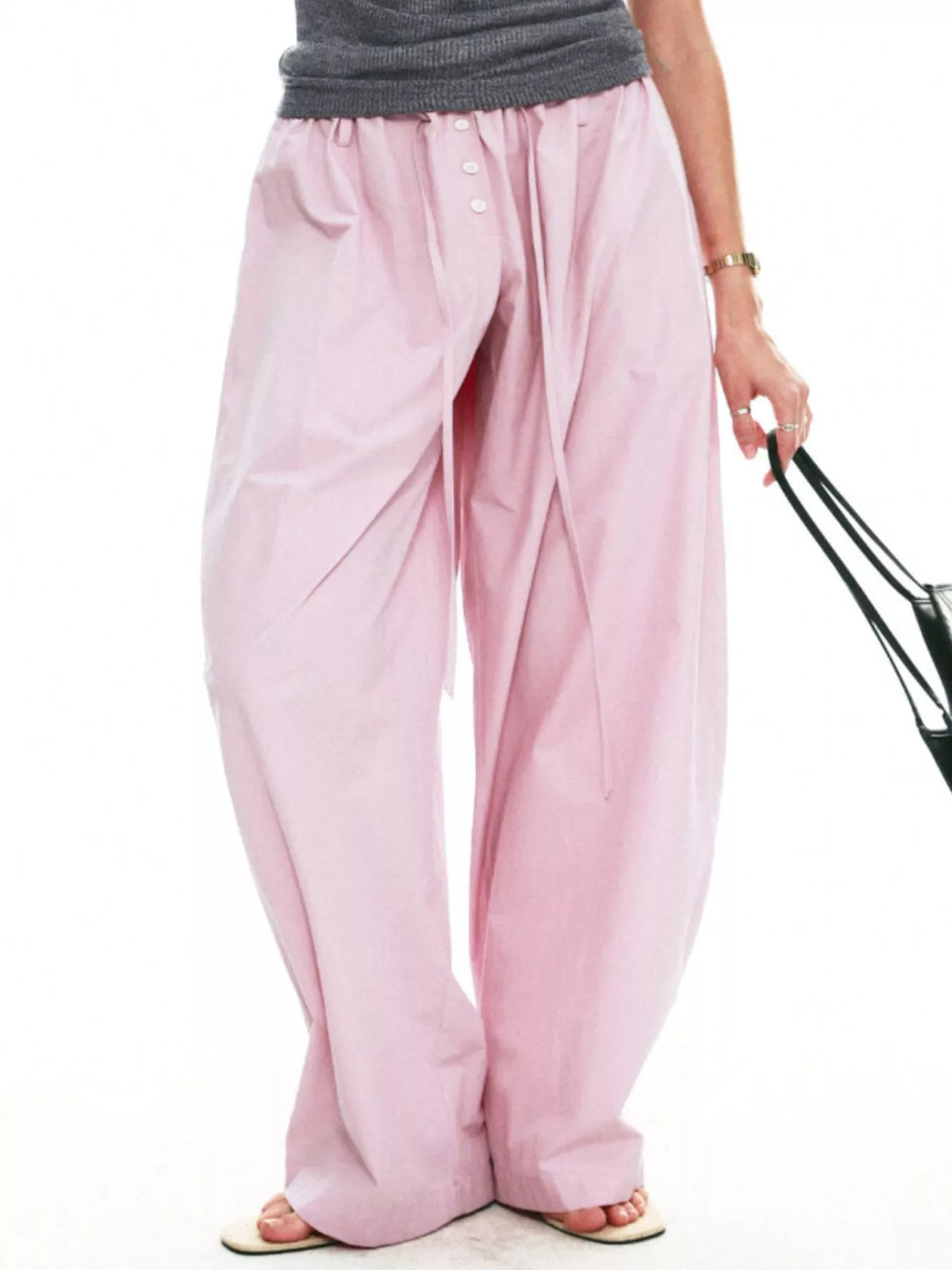 Drawstring wide-leg pants
