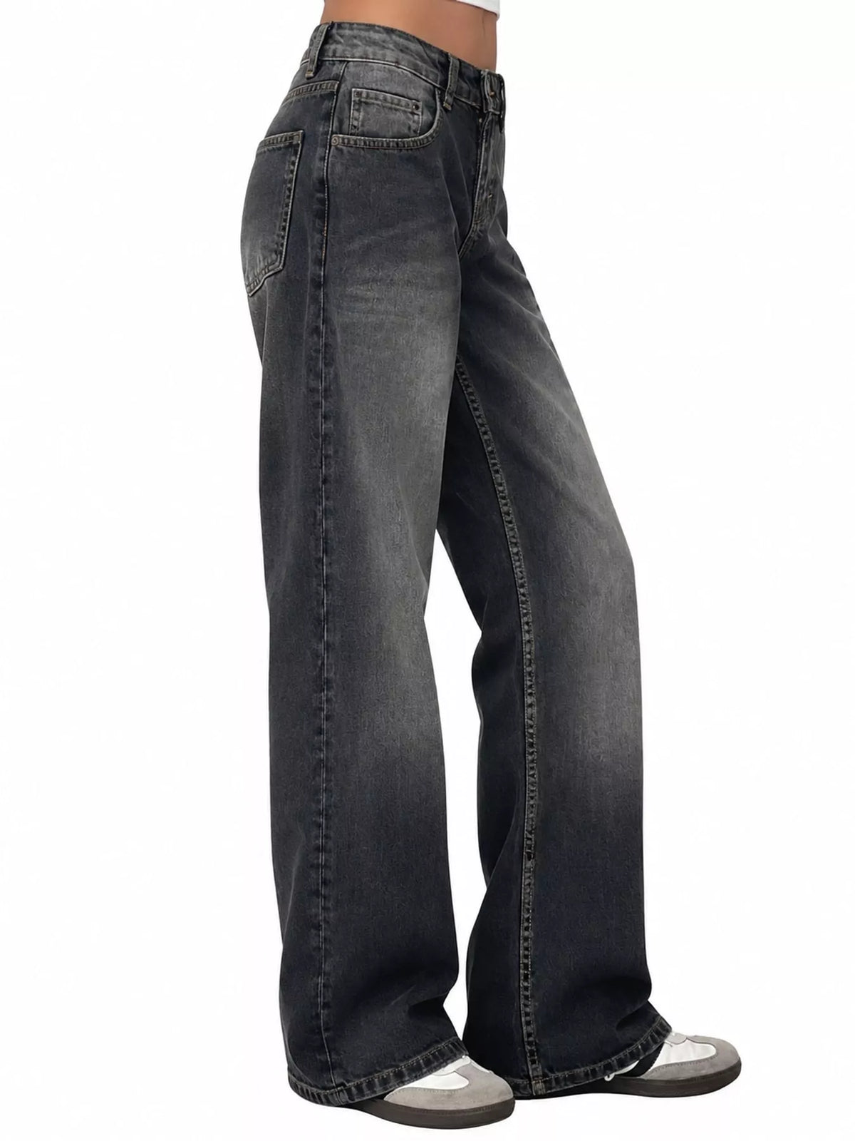Wide-Leg Vintage Wash Jeans in dark gray, side view