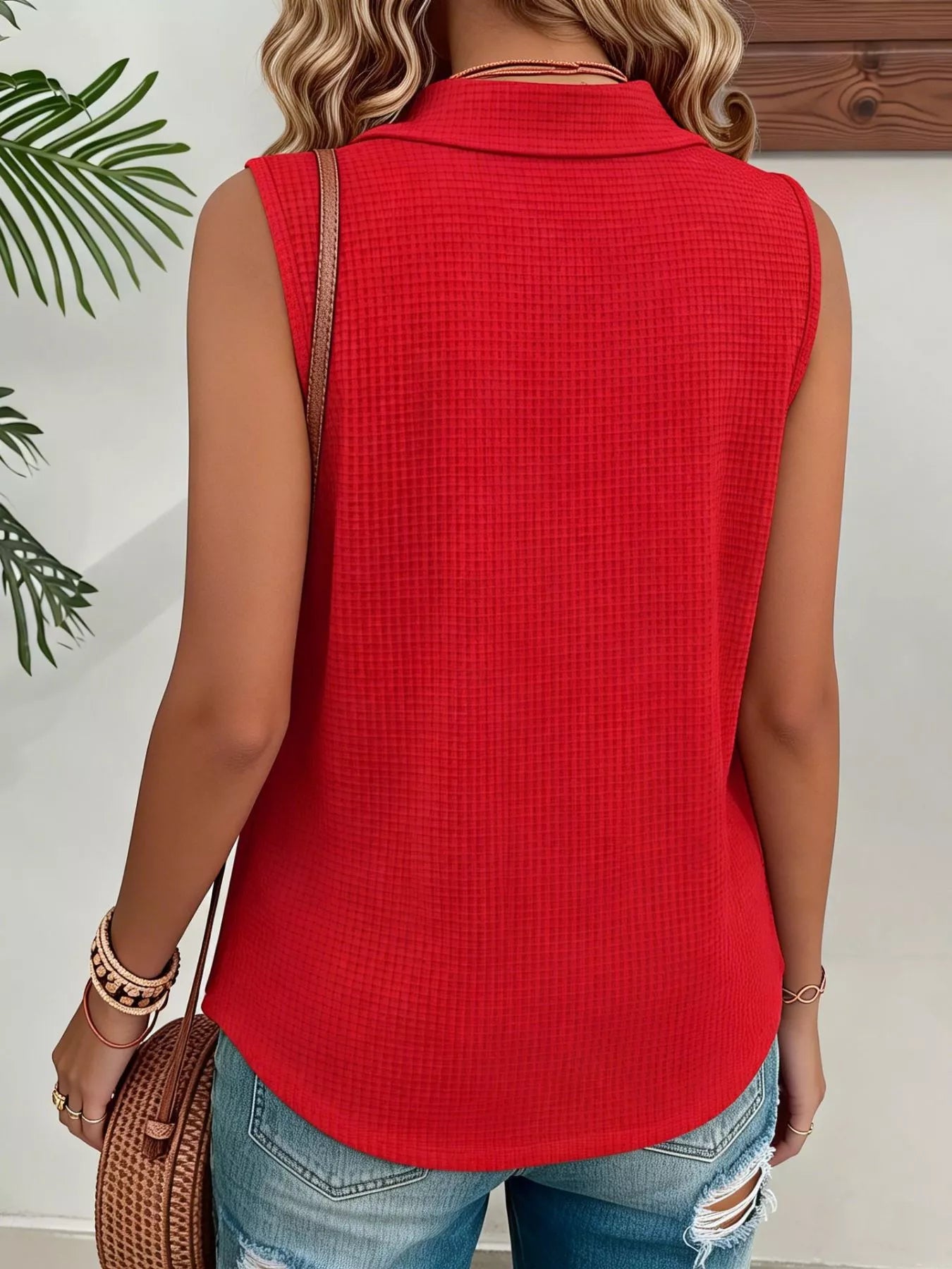 Trendsi Full Size Waffle Knit Button Detail Sleeveless Top Plus Size -