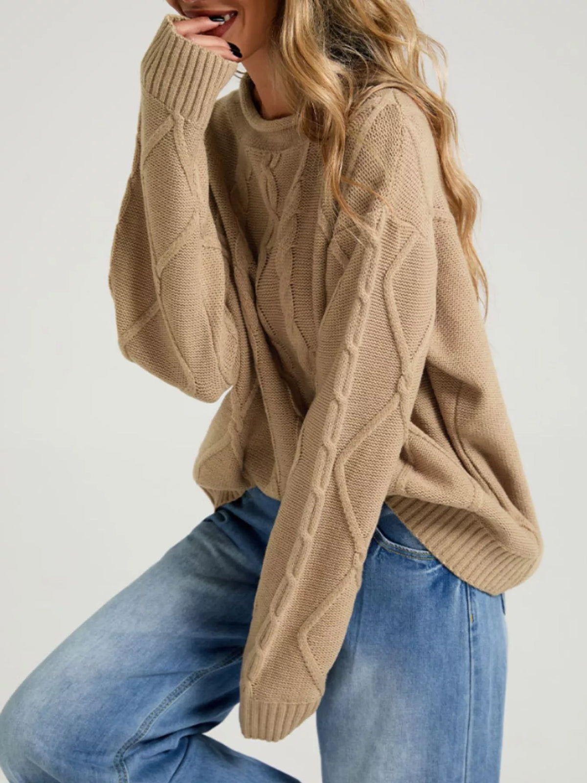 Trendsi Cable Knit Ribbed Hem Sweater -