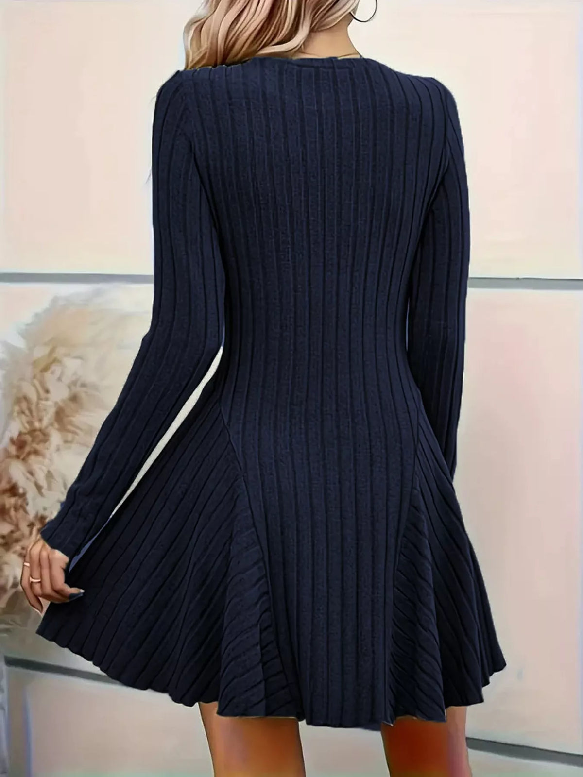 Ribbed mini dress, navy back