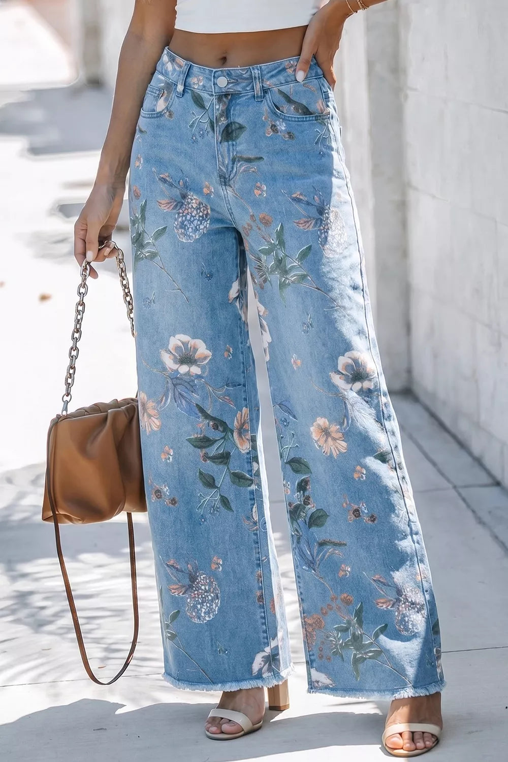 Trendsi Floral Print Wide-Leg Jeans -