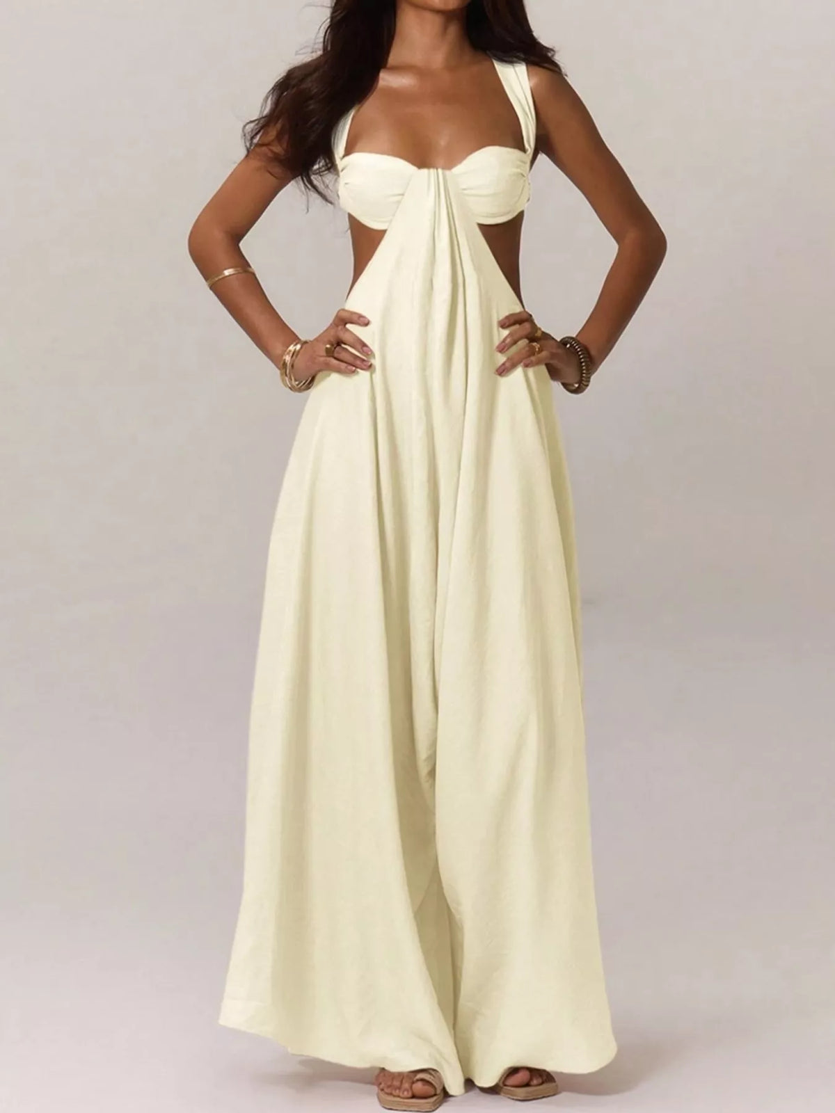 Cutout jumpsuit, cream front