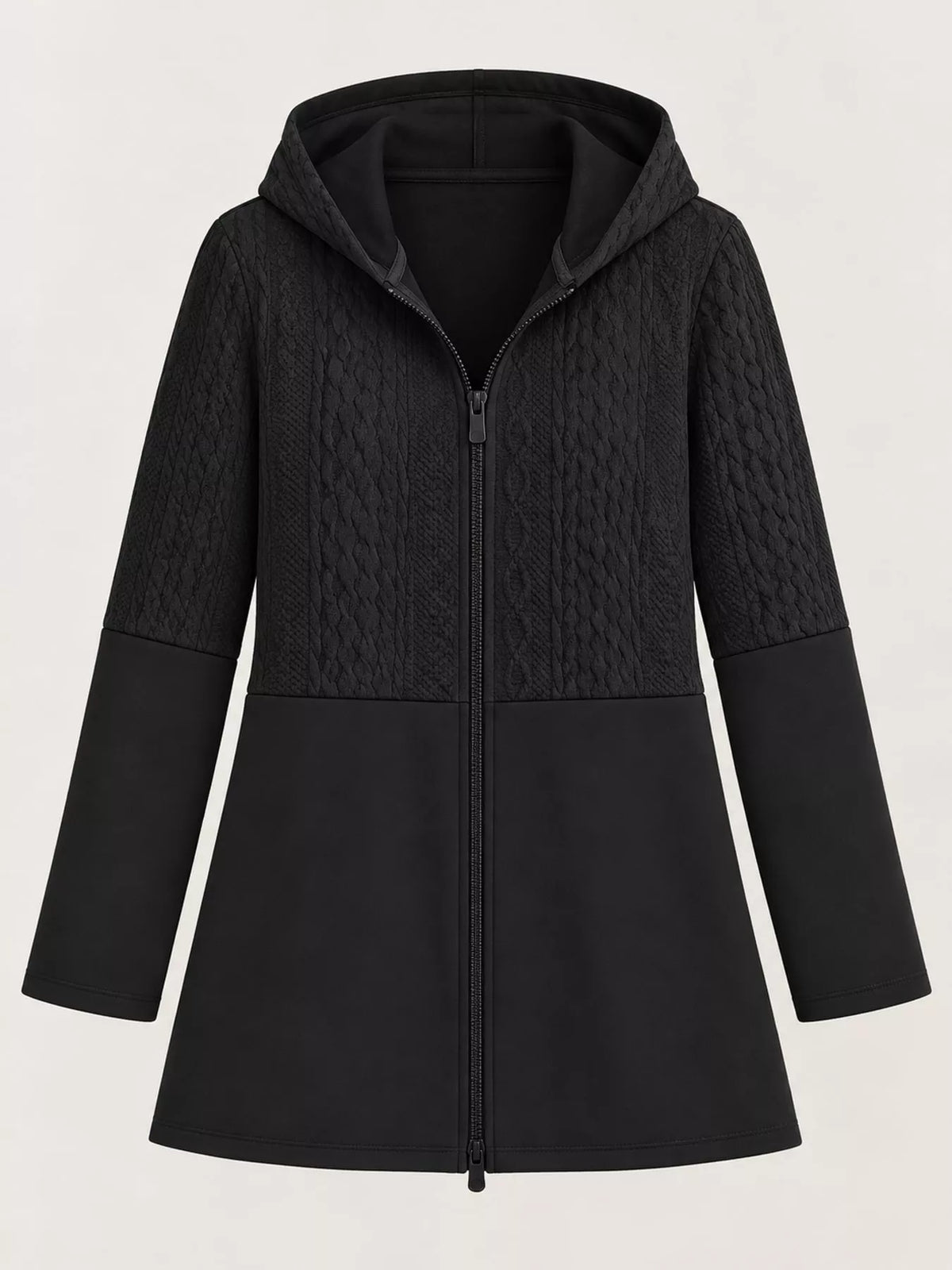 Black hooded zip-up jacket