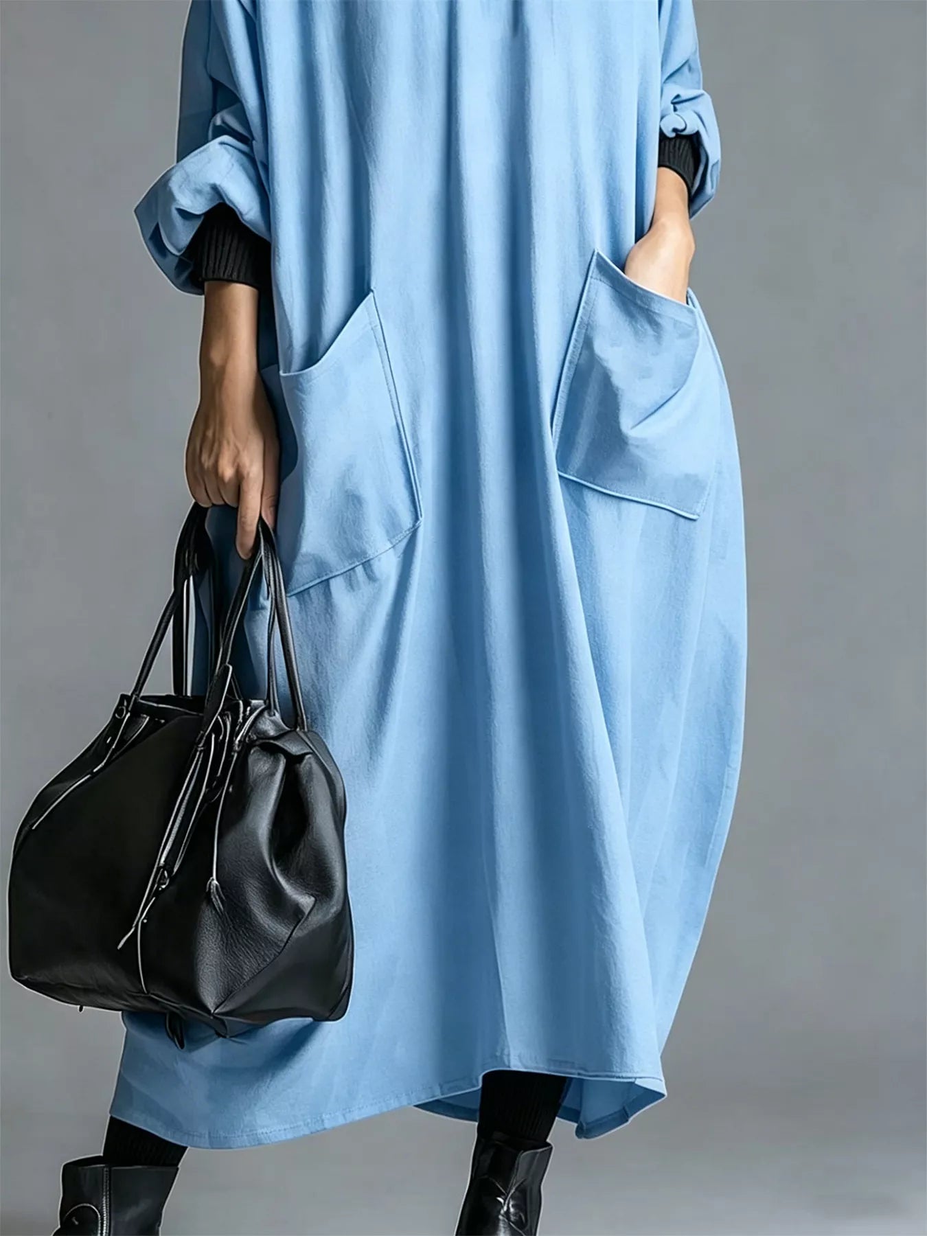 Trendsi Full Size Loose-Fit Mock Neck Midi Dress with Pockets Plus Size -