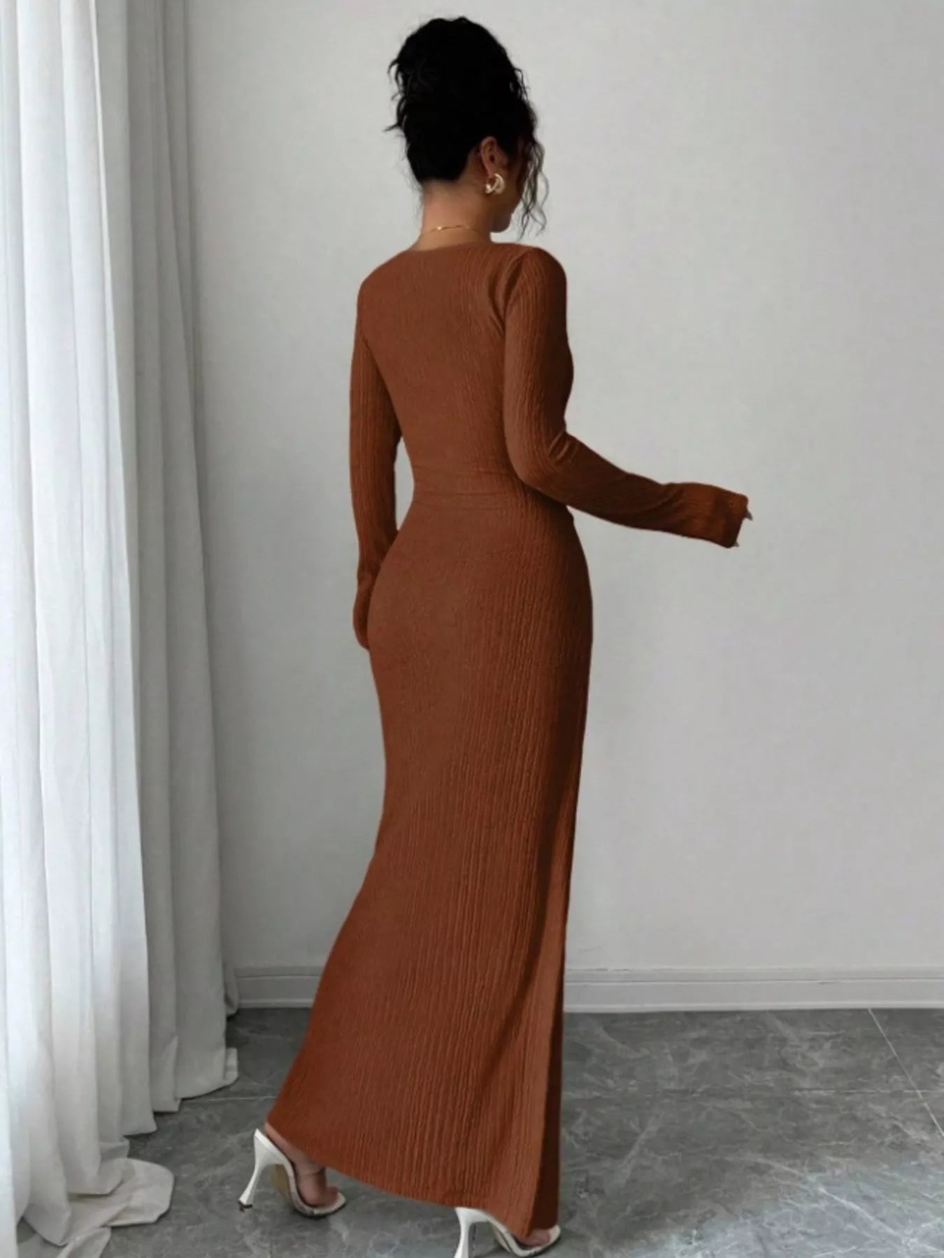 Trendsi Slit Asymmetrical Neck Ribbed Maxi Dress -