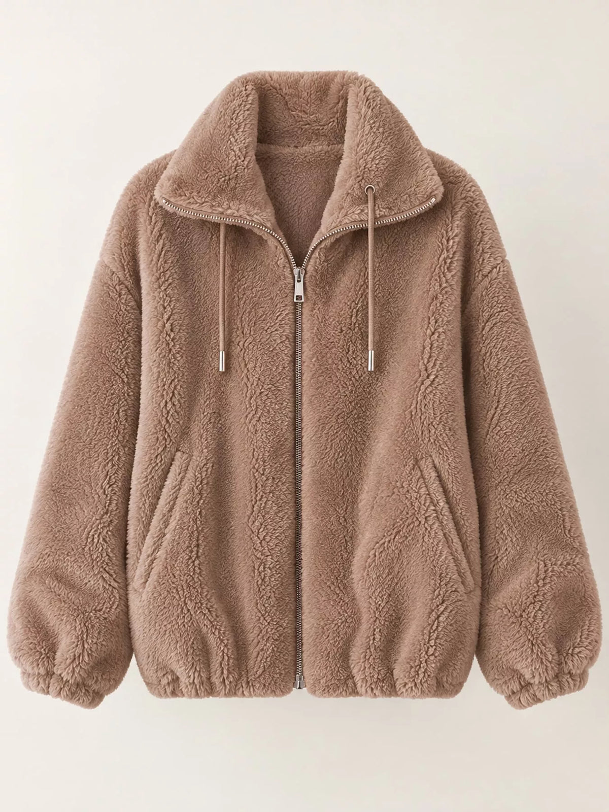Faux-fur jacket, beige flat lay
