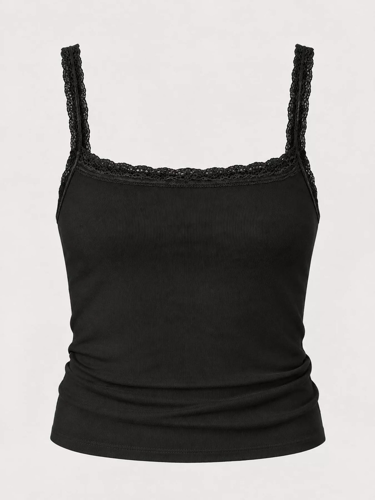 Lace camisole, black flat lay
