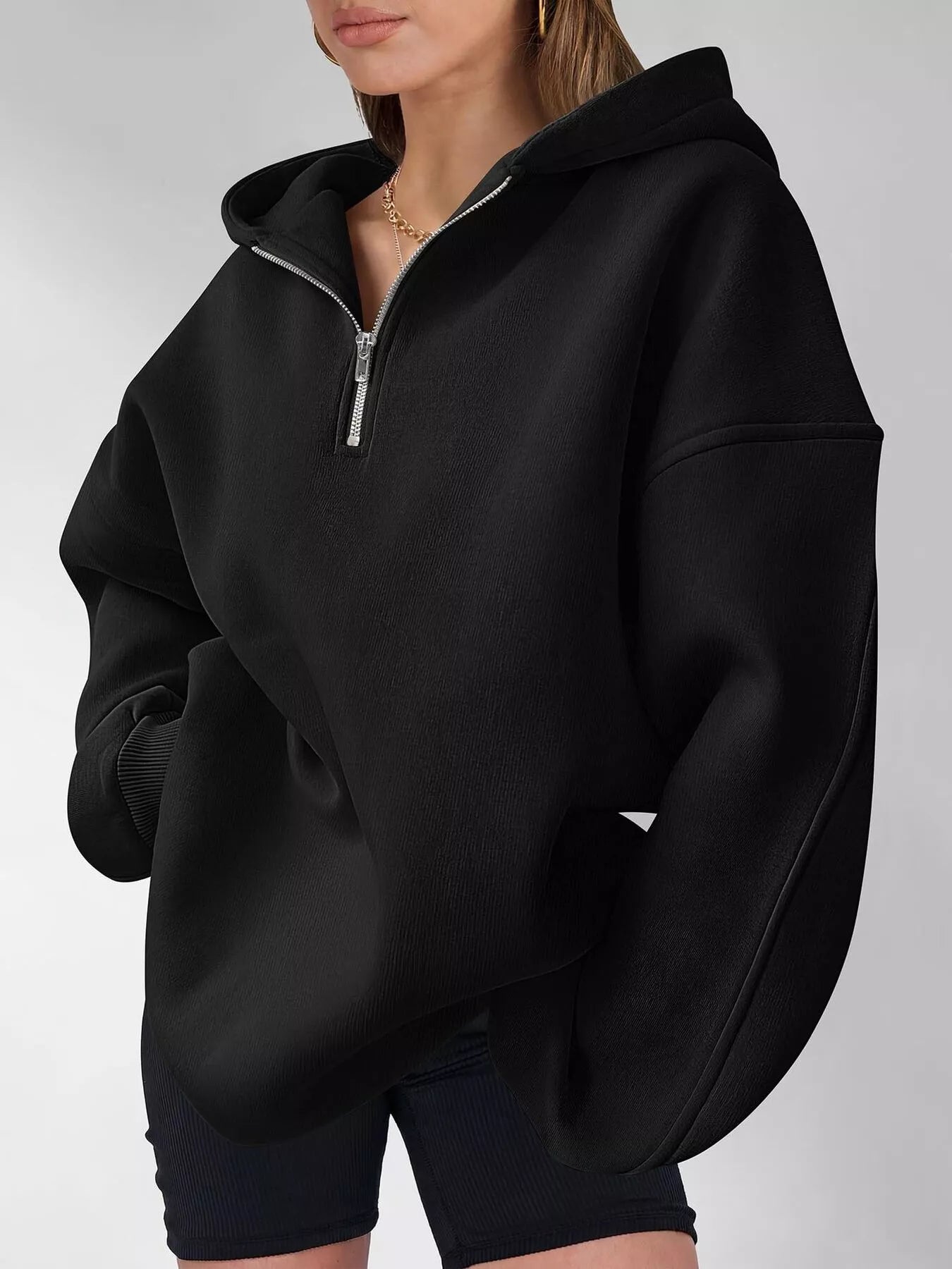 Trendsi Oversized Quarter-Zip Hoodie -