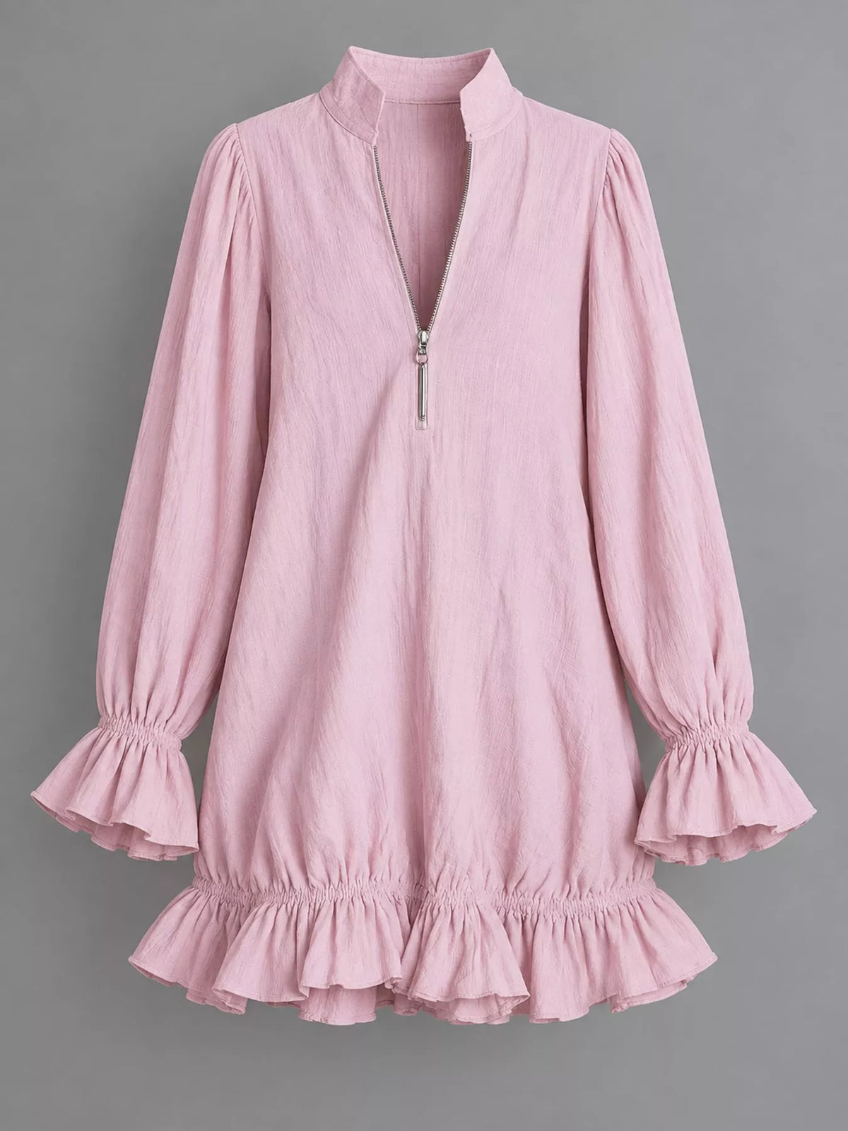 Ruffled-hem mini dress, pink flat front