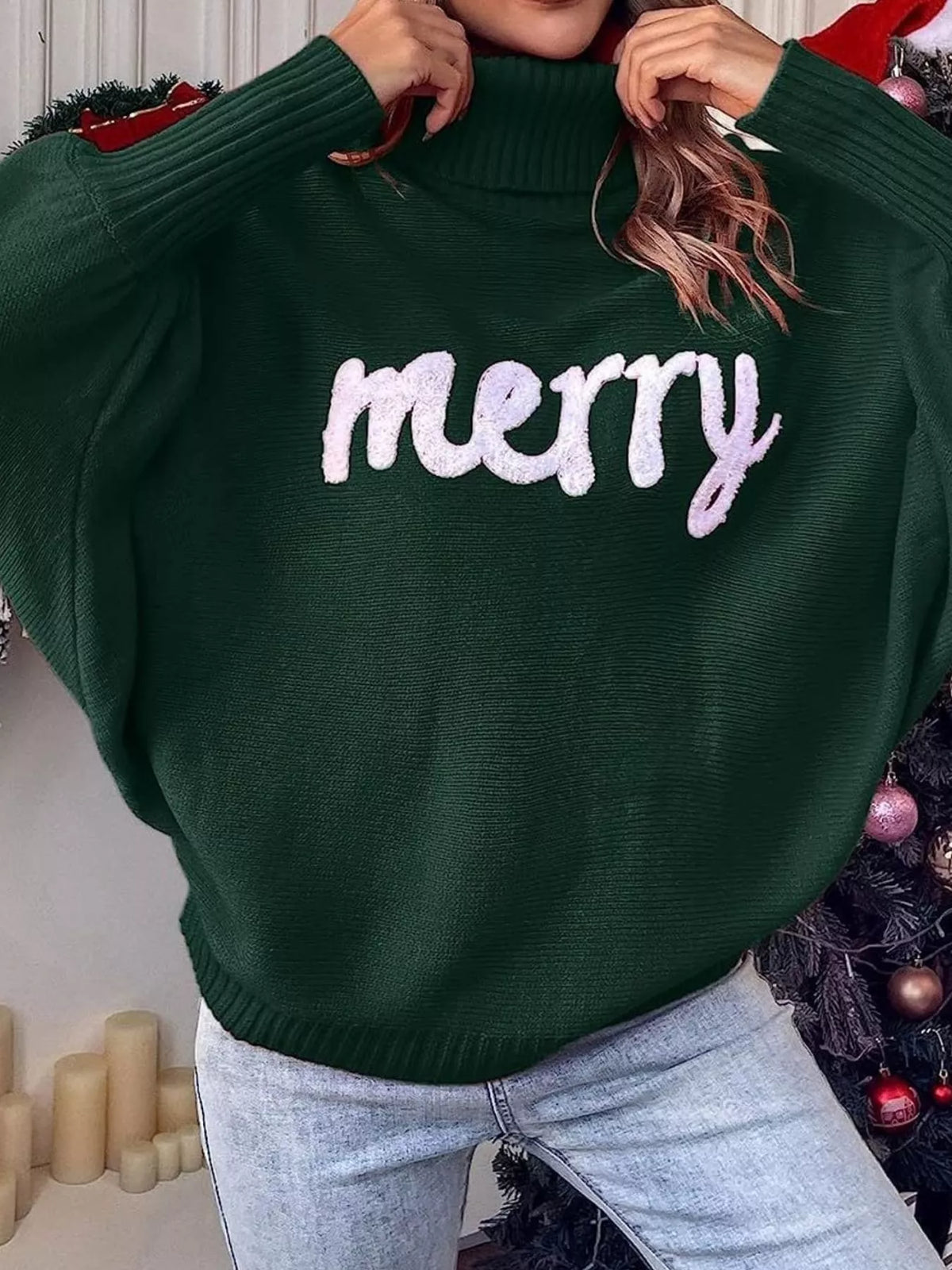Dark Green lettering turtleneck sweater