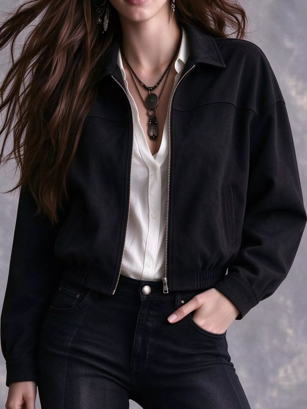 Black zip-up bomber jacket