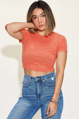 Trendsi Basic Bae Full Size Ribbed Round Neck Short Sleeve T-Shirt -
