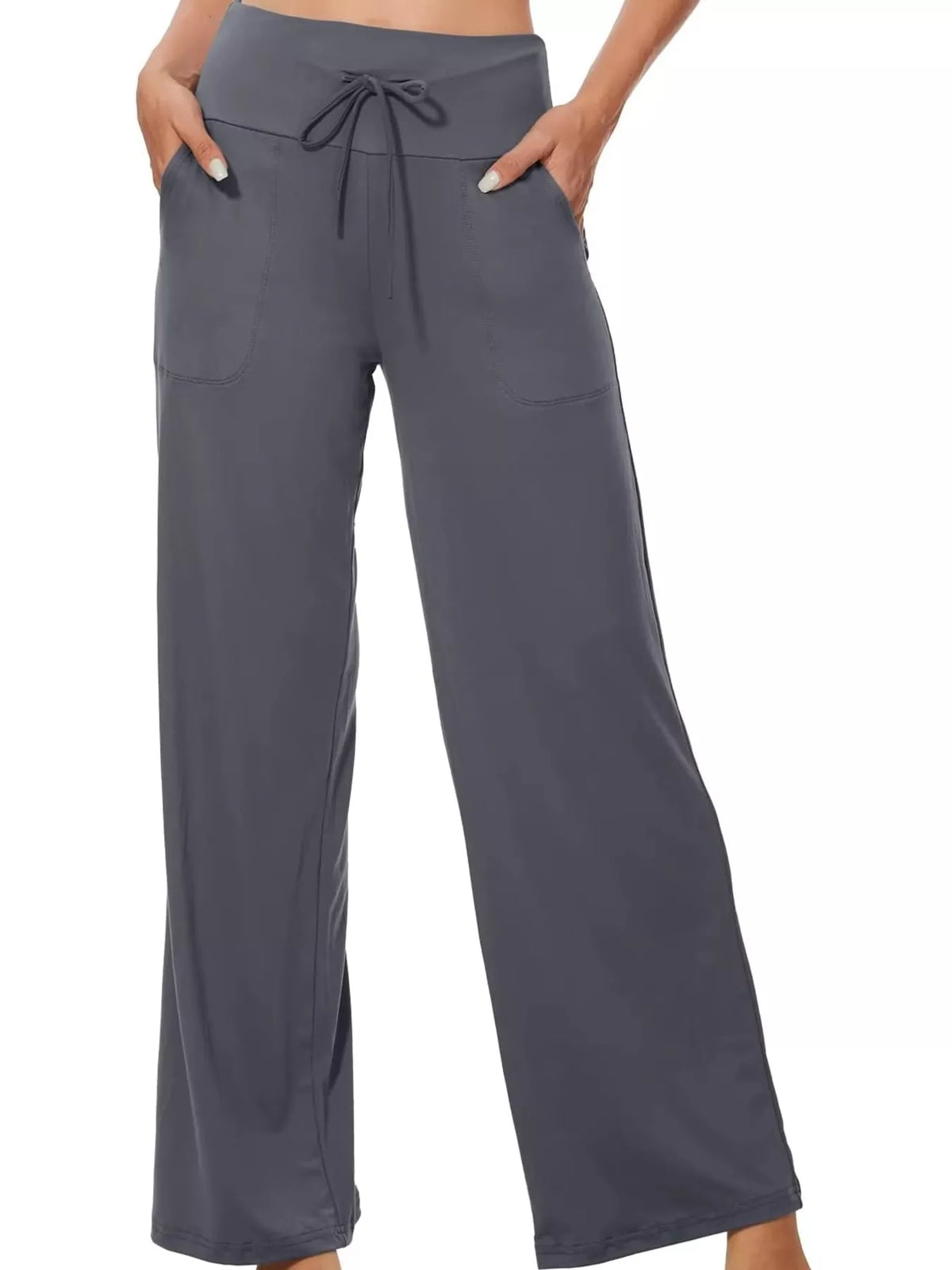 Wide-leg lounge pants, gray front