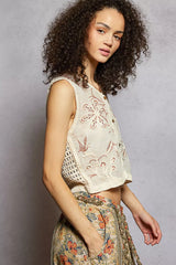 Trendsi POL Floral Embroidered Cropped Crochet Vest -