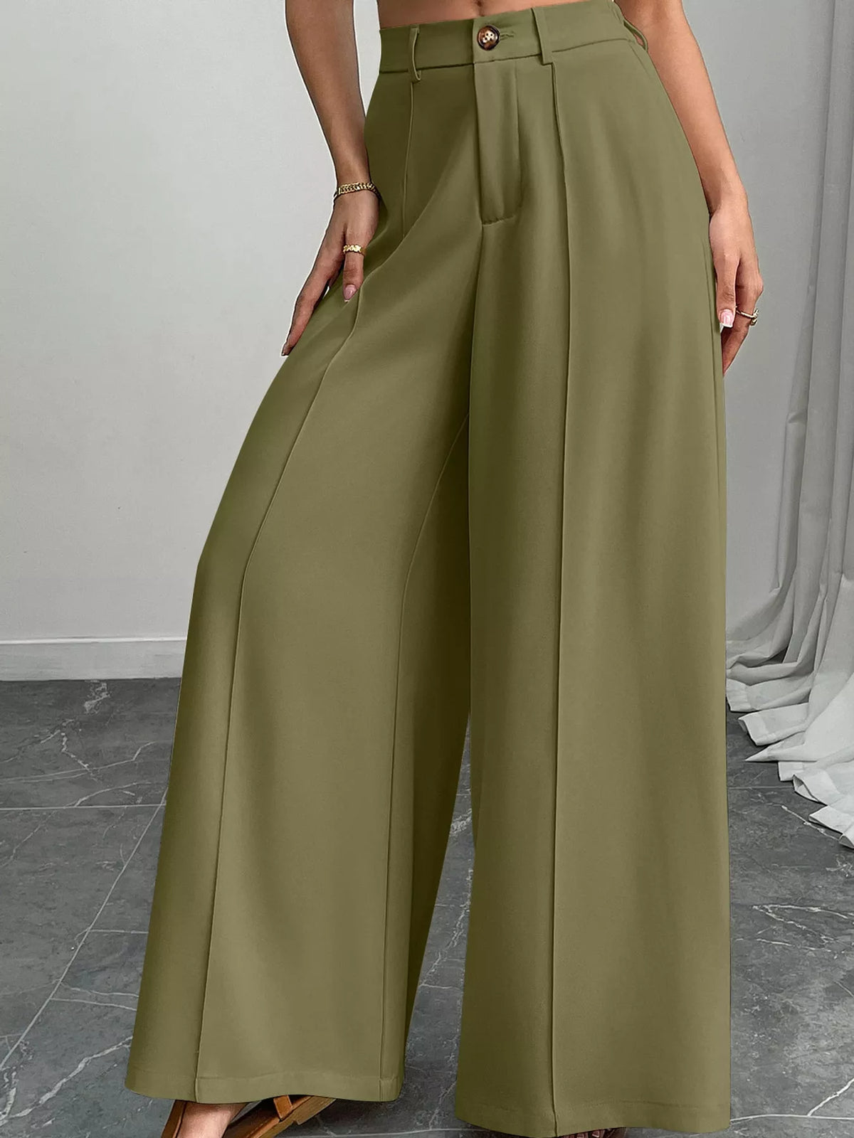 Wide-leg trousers, olive front
