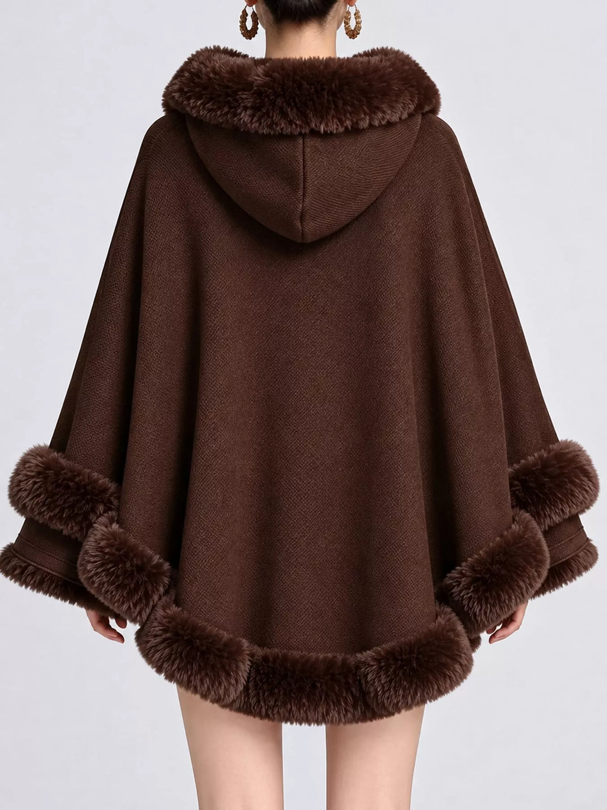 Faux-fur-trim cape, dark brown back