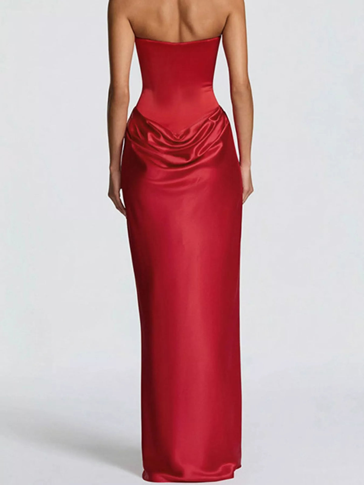 Sweetheart neck strapless maxi dress, back view