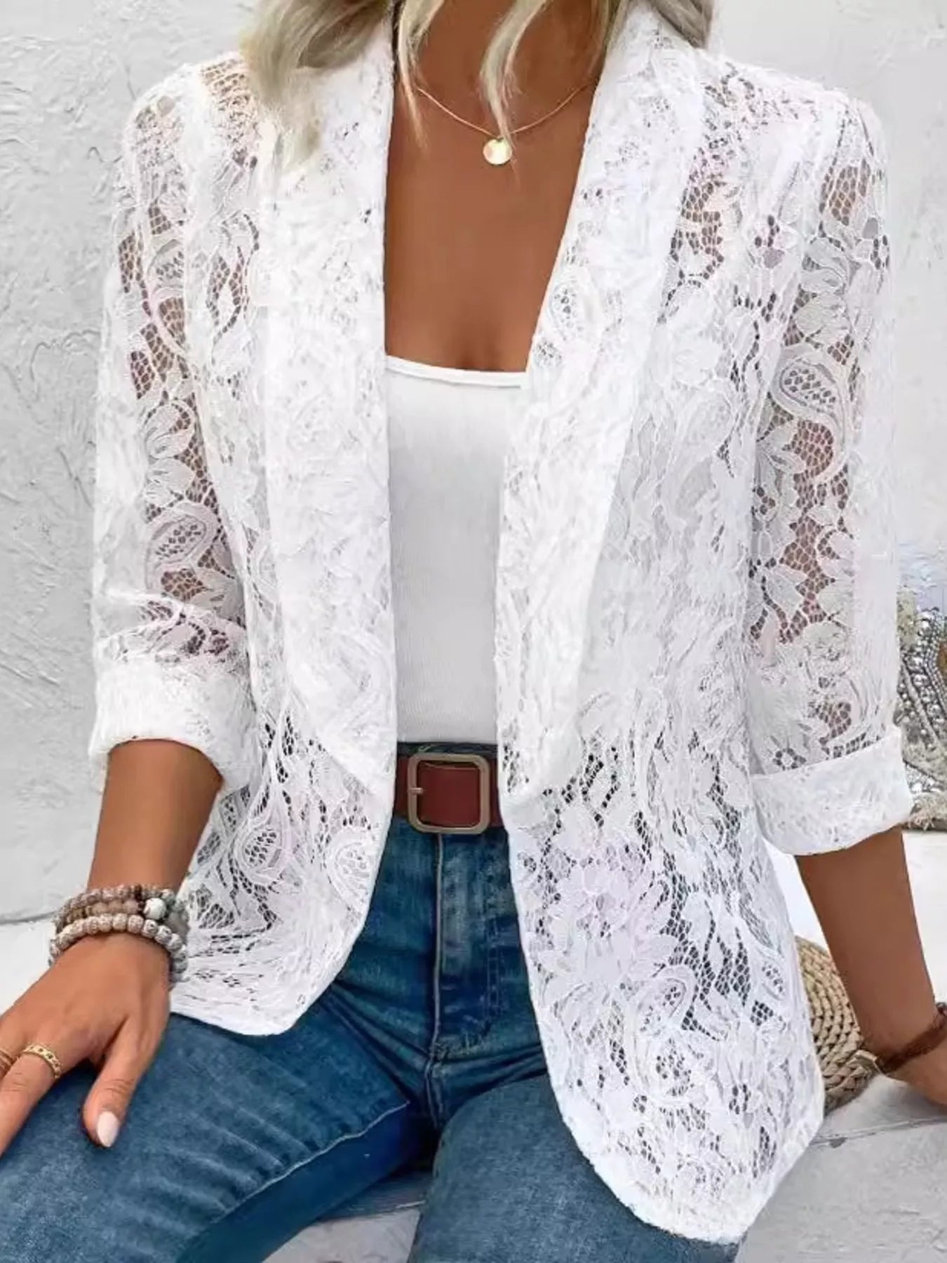 Trendsi Lace Open-Front Outerwear -
