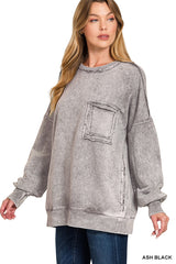 Trendsi Zenana Halo Washed French Terry Exposed-seam Sweatshirt -