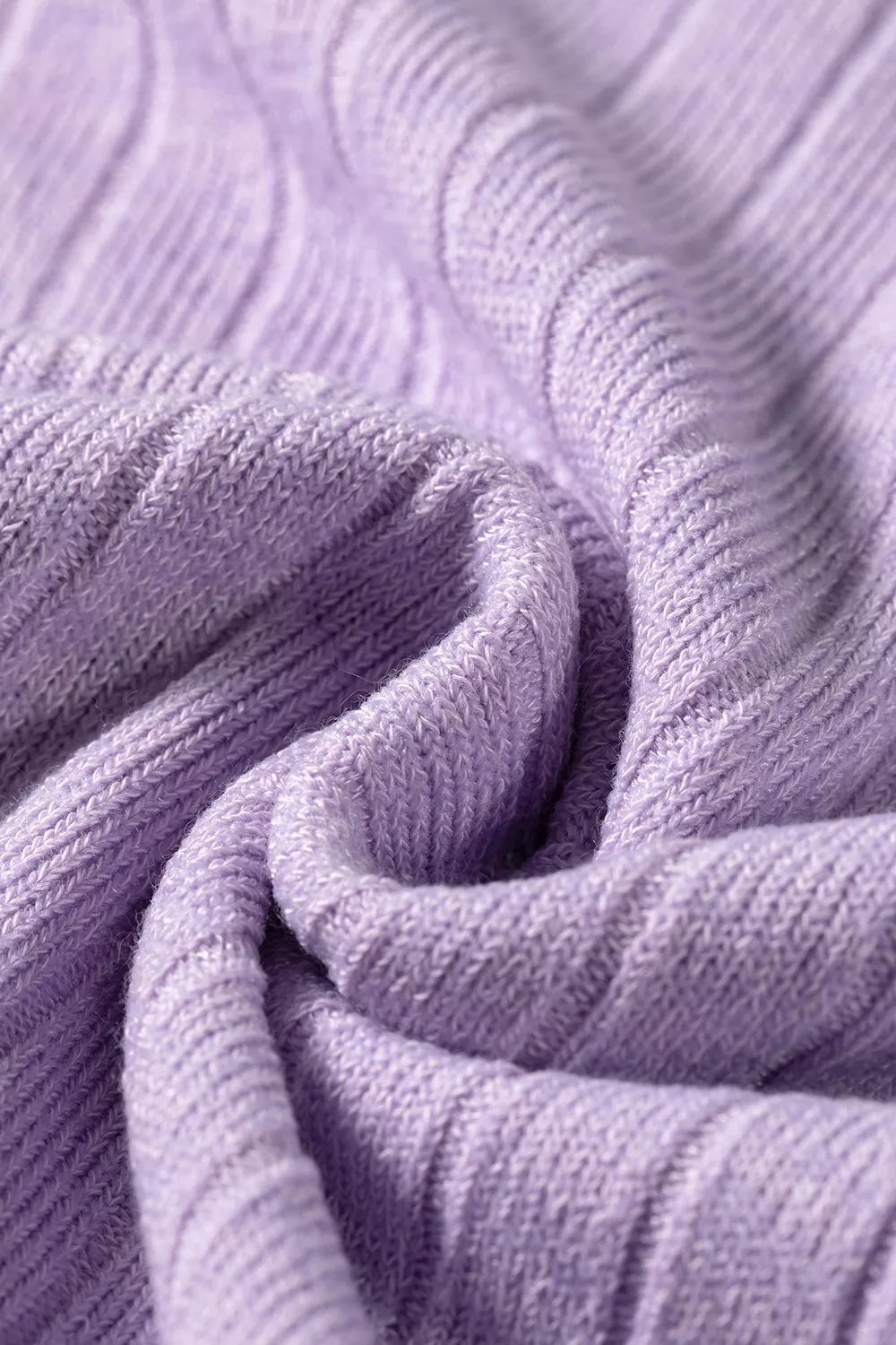 Purple ribbed long sleeve top, fabric close-up